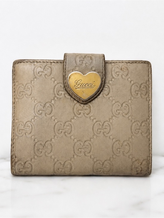 Gucci Handbags - Vintage Gucci GG Monogram Heart Logo Leather Bifold Wallet Beige